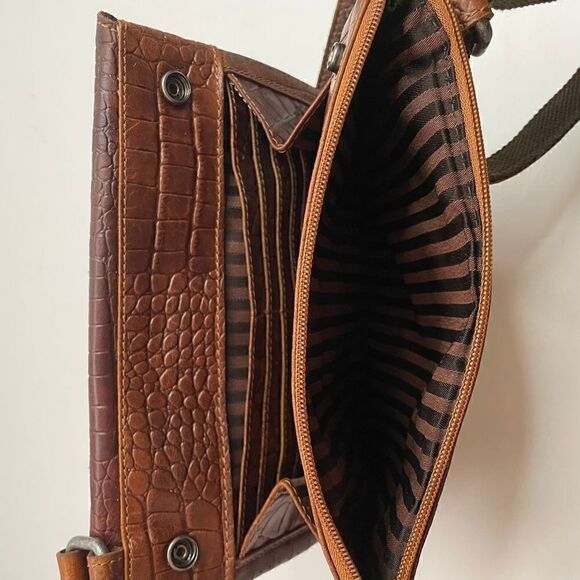 Jack Georges Hornback Croco Wallet On A String Brown Leather Crossbody Purse - Picture 9 of 12